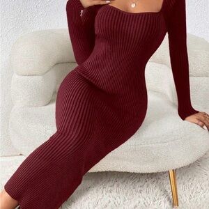 SHEIN Burgundy Ribbed Knit Dress